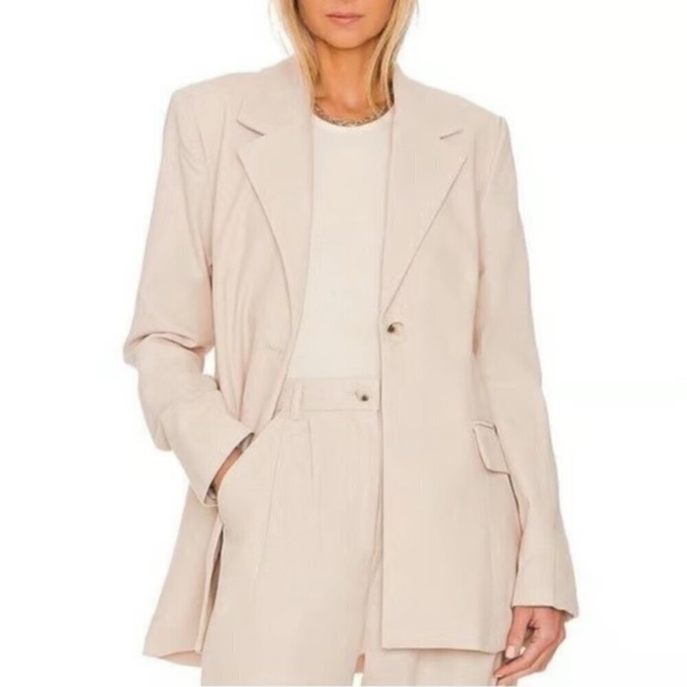 WeWoreWhat Tweed Relaxed Single Breasted Oversized Blazer Jacket Beige Small